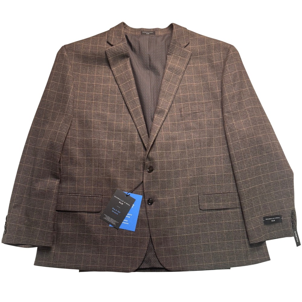 Shaquille O'Neal XLG Men 52R Brown Glen Plaid Stretch Sport Coat Blazer
